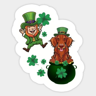 St Patricks Day Leprechaun & Irish Setter Lucky Shamrocks Sticker